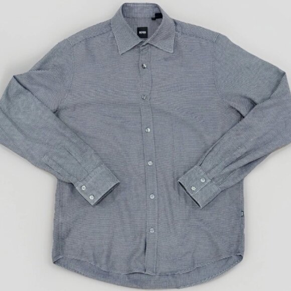 Hugo Boss Men's Shirt Blk Button-Up Long Sleeve Collared Preppy Vintage Medium - Picture 1 of 11